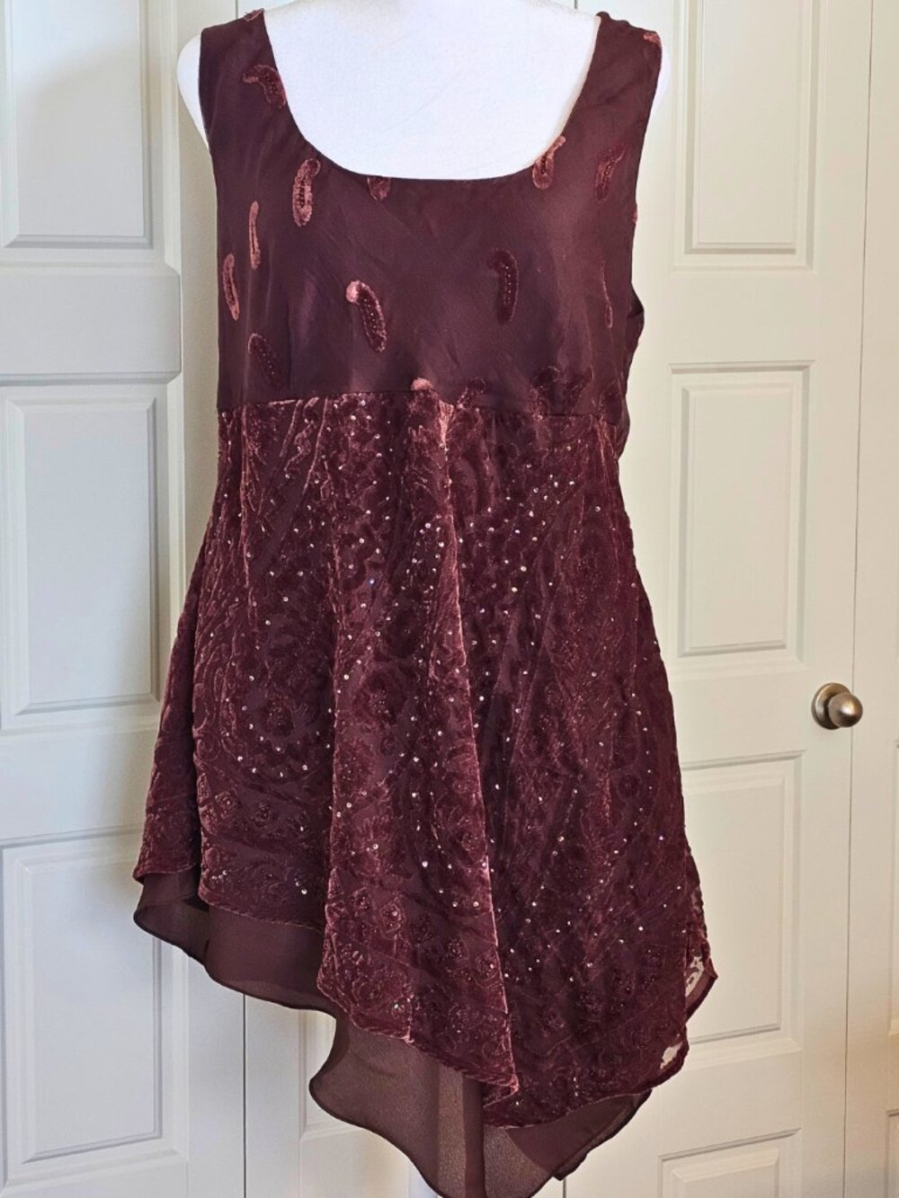 Lane Bryant Y2K Brown Velvet Burnout Sequin Tunic Top Size 14